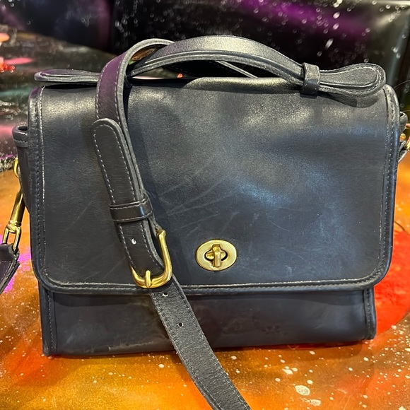 Vintage COACH Court Navy Blue Leather Multi purpose Bag - Picture 1 of 13